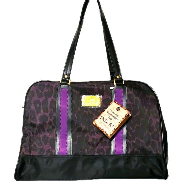 Joy Mangano Handbags - Joy Mangano Clothes It All Weekender Tote Purple Black Animal Print Bag NWT